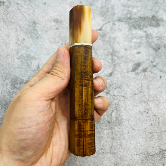 I- Coffee Curly Rosewood Wa handle with marble horn ferrule, nickel spacer- 140mm