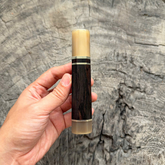 I- 2 Black African Wood Wa Handle, Nickel Spacer, Horn Ferrule End cap, 130mm handle