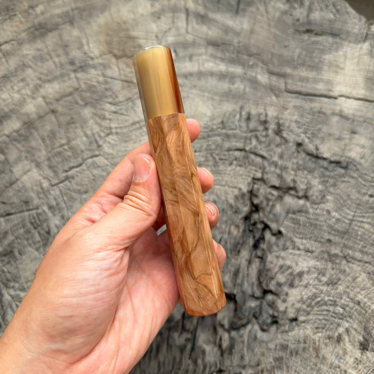 I - 6 Tamamoku Cedar Wa handle , Light Marble Horn ferrule, 145 mm handle