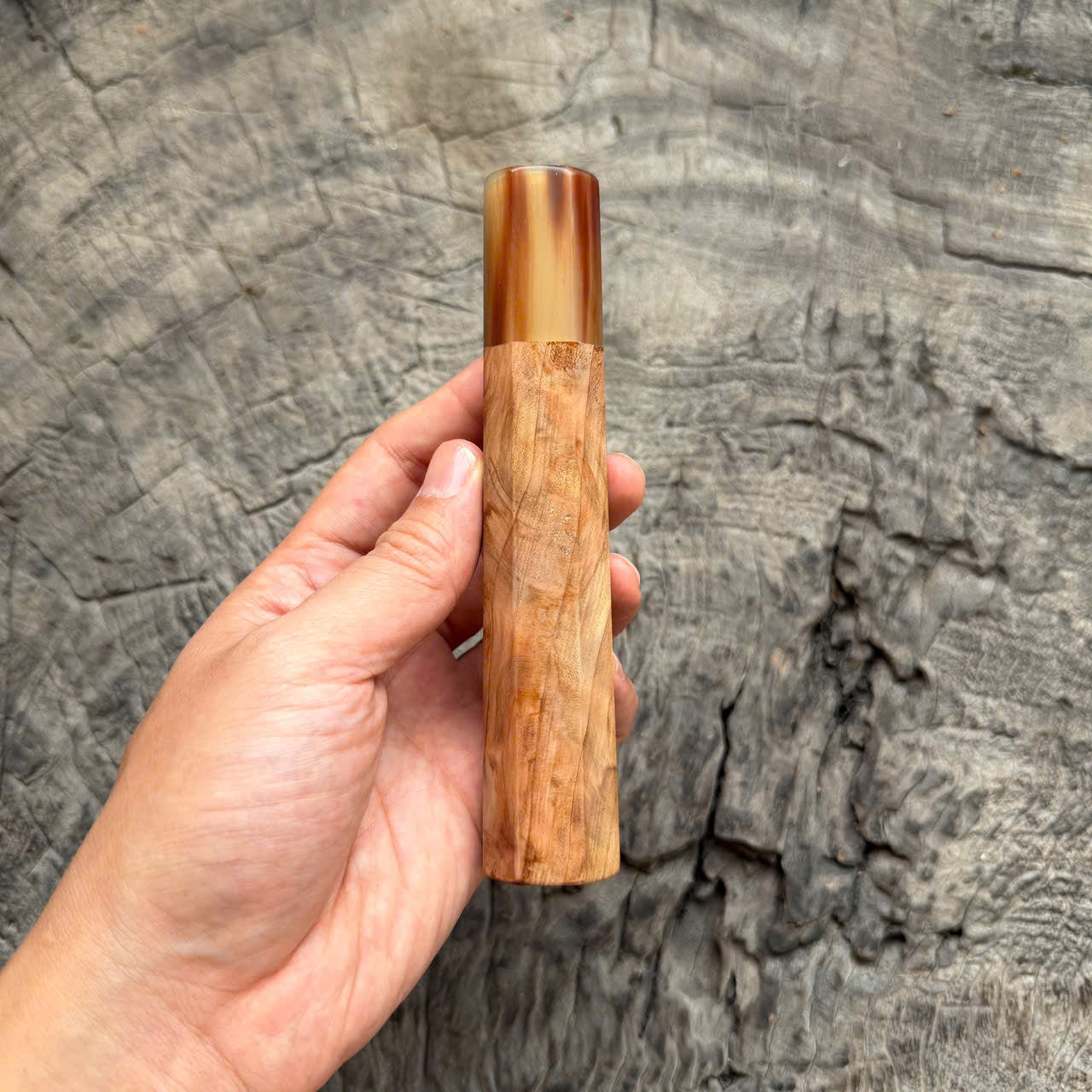 I - 6 Tamamoku Cedar Wa handle , Light Marble Horn ferrule, 145 mm handle