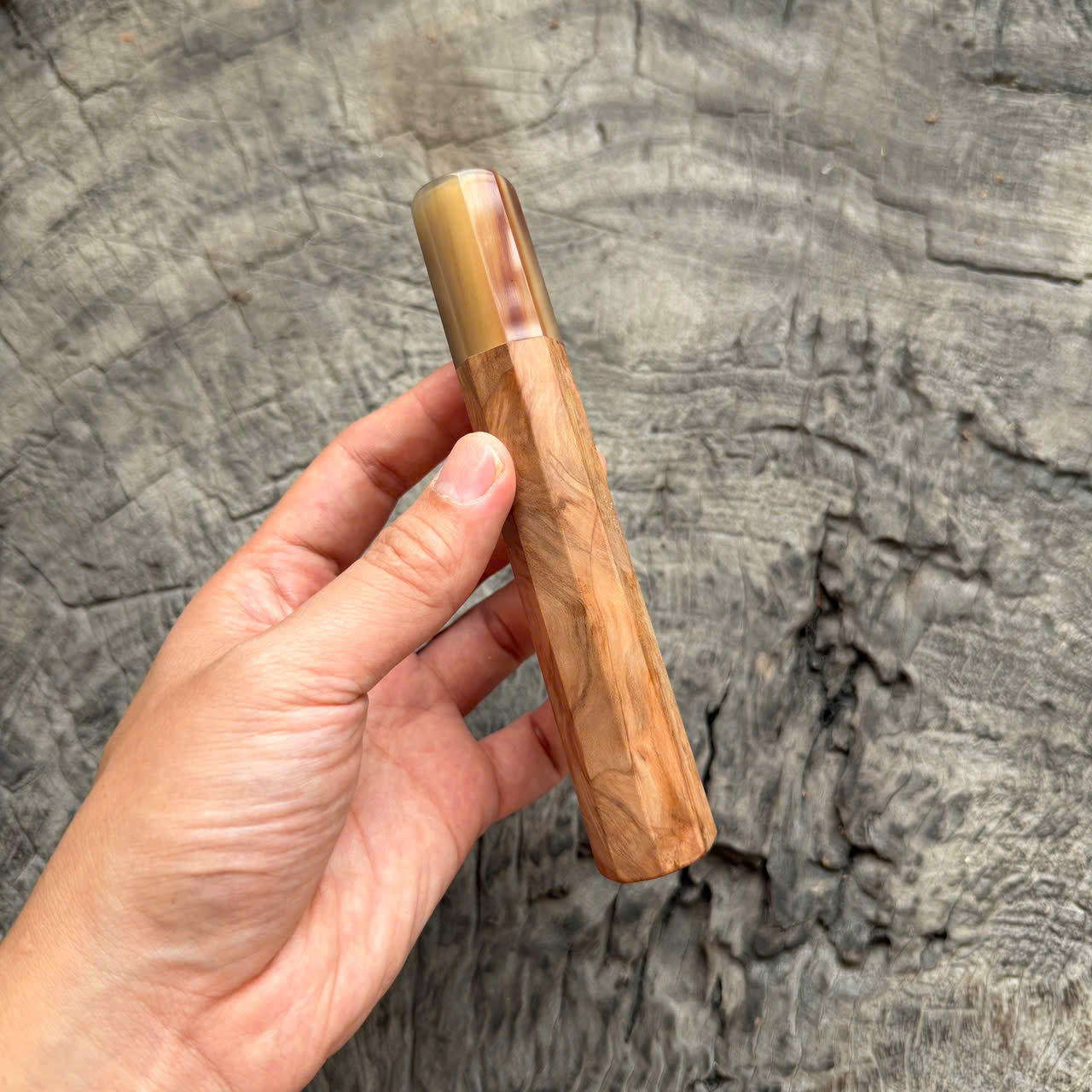 I - 6 Tamamoku Cedar Wa handle , Light Marble Horn ferrule, 145 mm handle