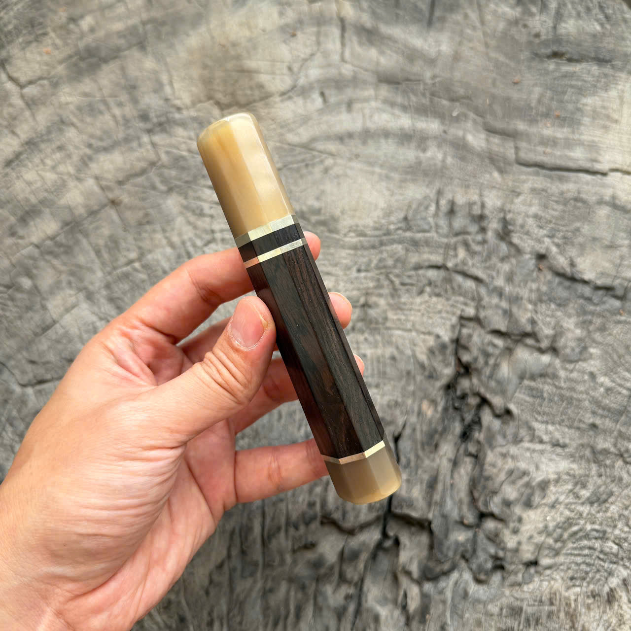 I- 2 Black African Wood Wa Handle, Nickel Spacer, Horn Ferrule End cap, 130mm handle