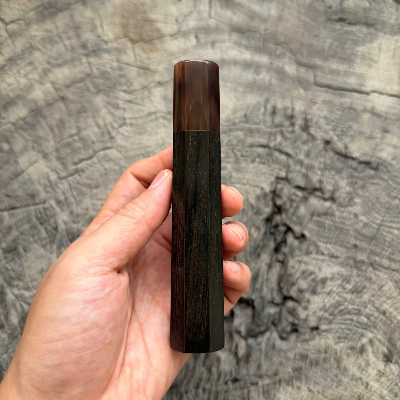 I- 30 Ebony Wa handle, Dark Marble Horn Ferrule, 135mm handle
