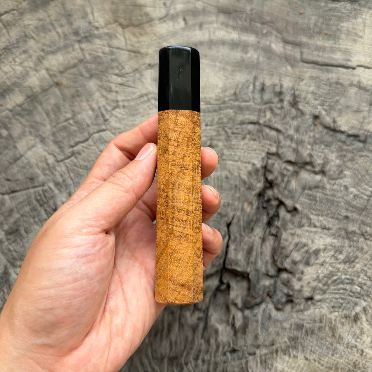 I- Teak Burl Wa Handle, Black Horn  Ferrule, 135mm handle