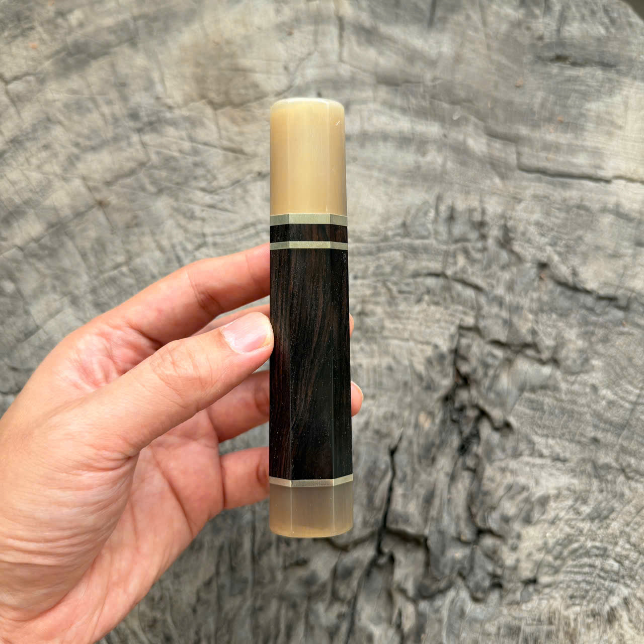 I- 2 Black African Wood Wa Handle, Nickel Spacer, Horn Ferrule End cap, 130mm handle