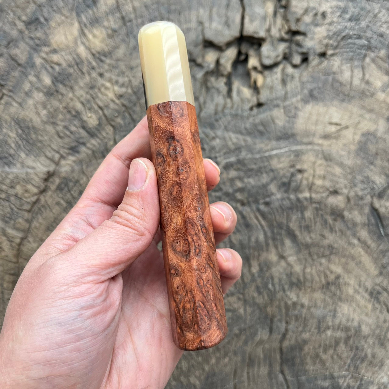 I - Amboyna Burl Wa handle with Clean Marble horn - 140mm