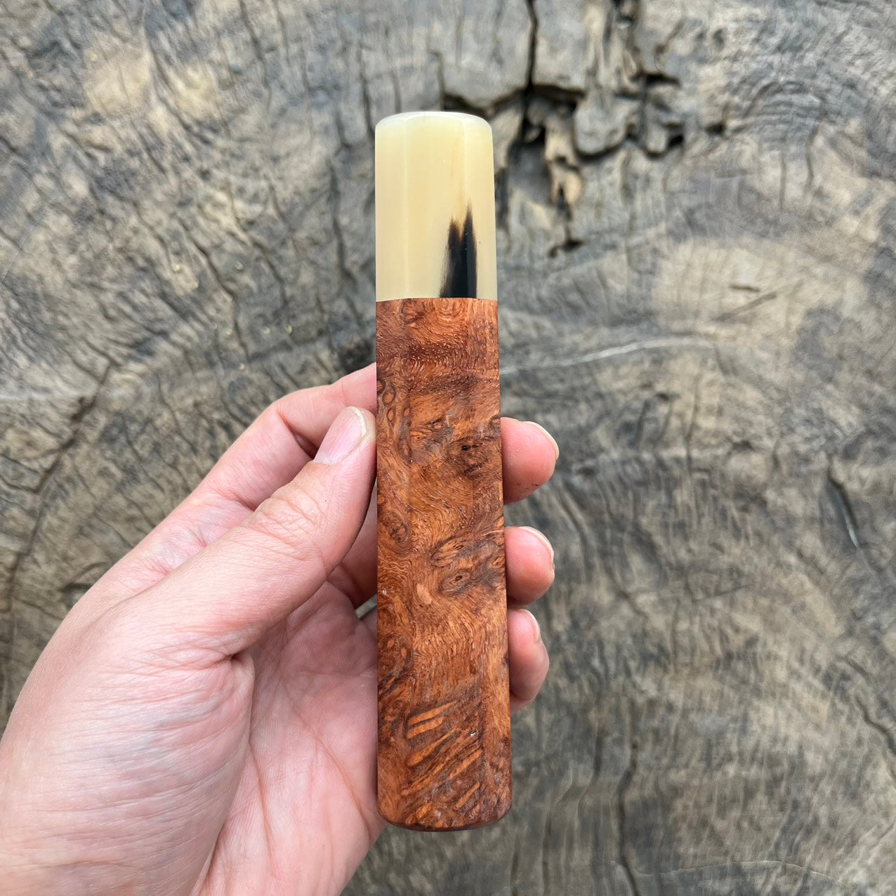 Clean Group Handle Example I - Amboyna Burl Wa handle with Clean Marble horn - 140mm – boogwa ...