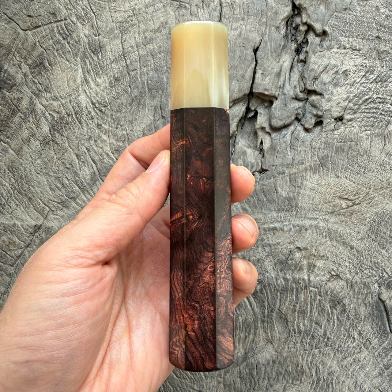I - Honduras rosewood burl Wa handle, White horn ferrule - 145 mm