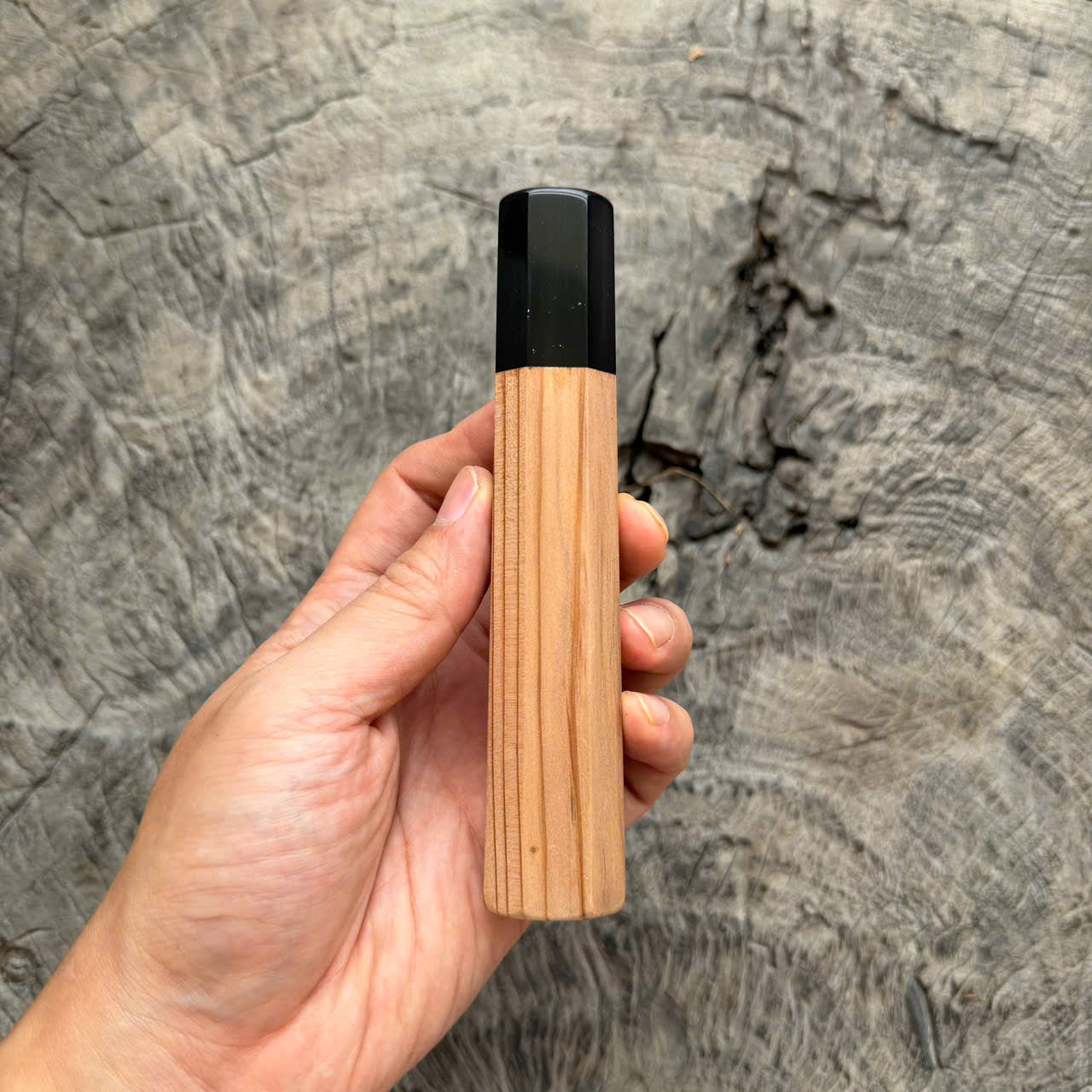 I - 15 Japanese Cedar Wa handle,  Black Horn Ferrule, 140mm handle