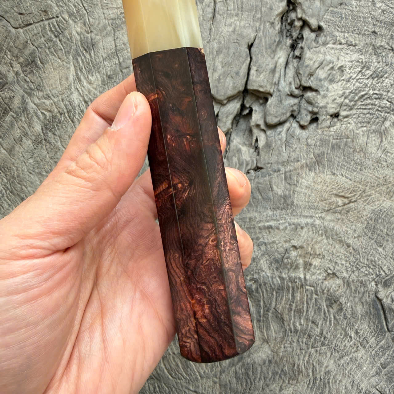 I - Honduras rosewood burl Wa handle, White horn ferrule - 145 mm