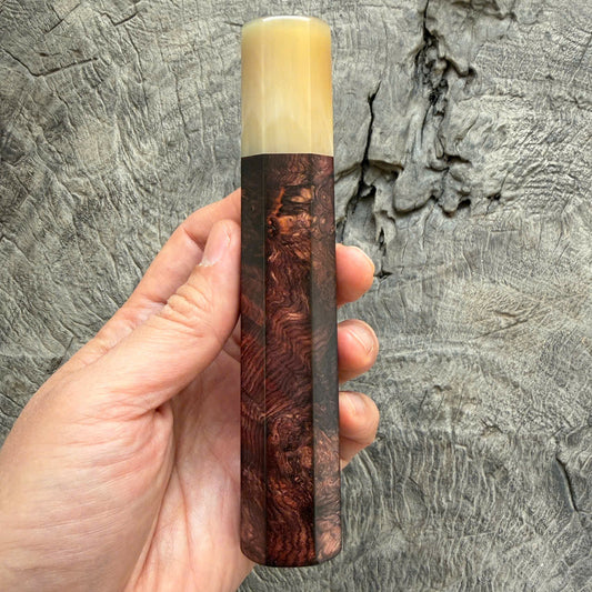 I - Honduras rosewood burl Wa handle, White horn ferrule - 145 mm