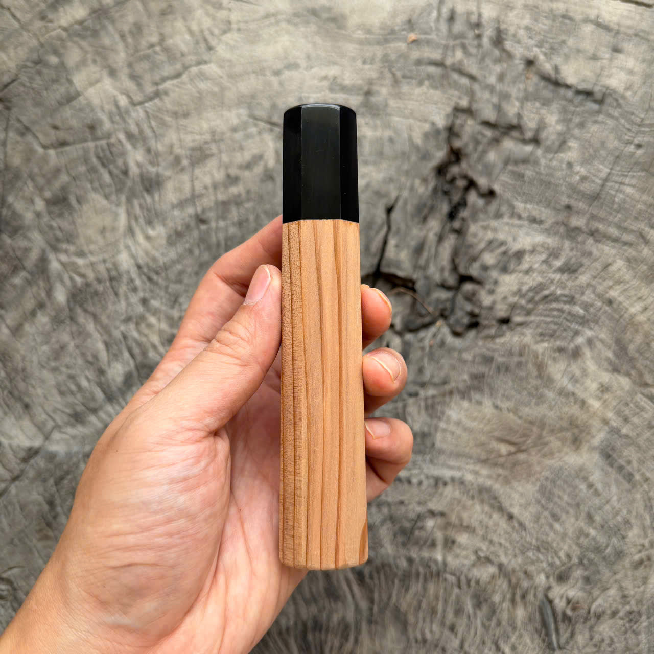 I - 15 Japanese Cedar Wa handle,  Black Horn Ferrule, 140mm handle