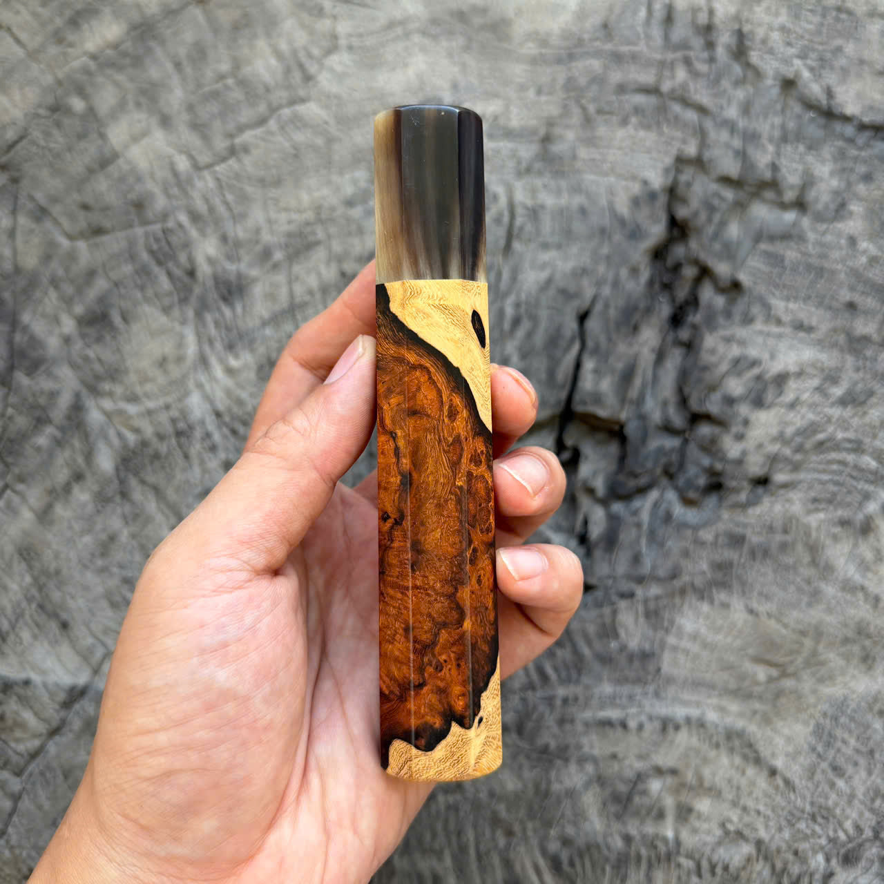 I - 2 Two tone Desert Ironwood burl, Cool Horn Ferrule, 140mm handle