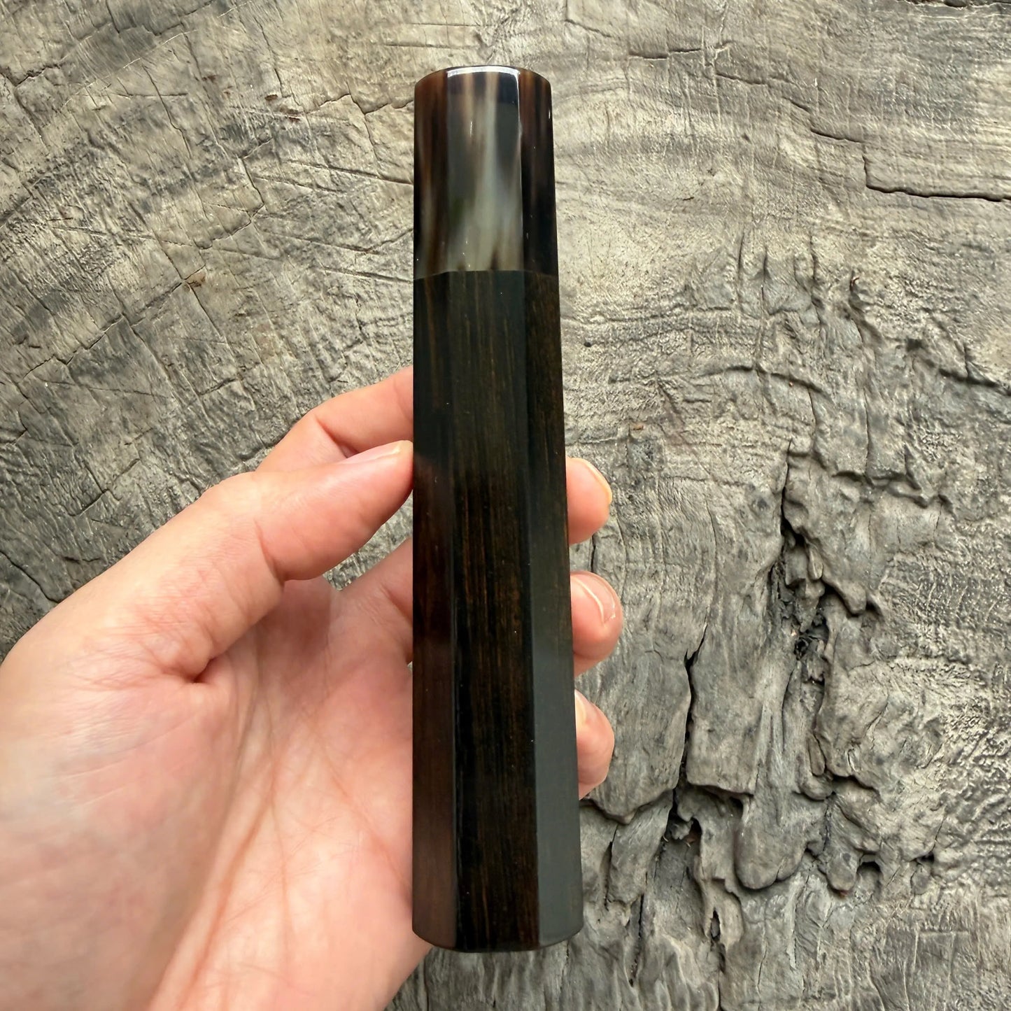 I - 28 Tight Grain Ebony Wa handle,  Caramel Marble horn ferrule - 145 mm