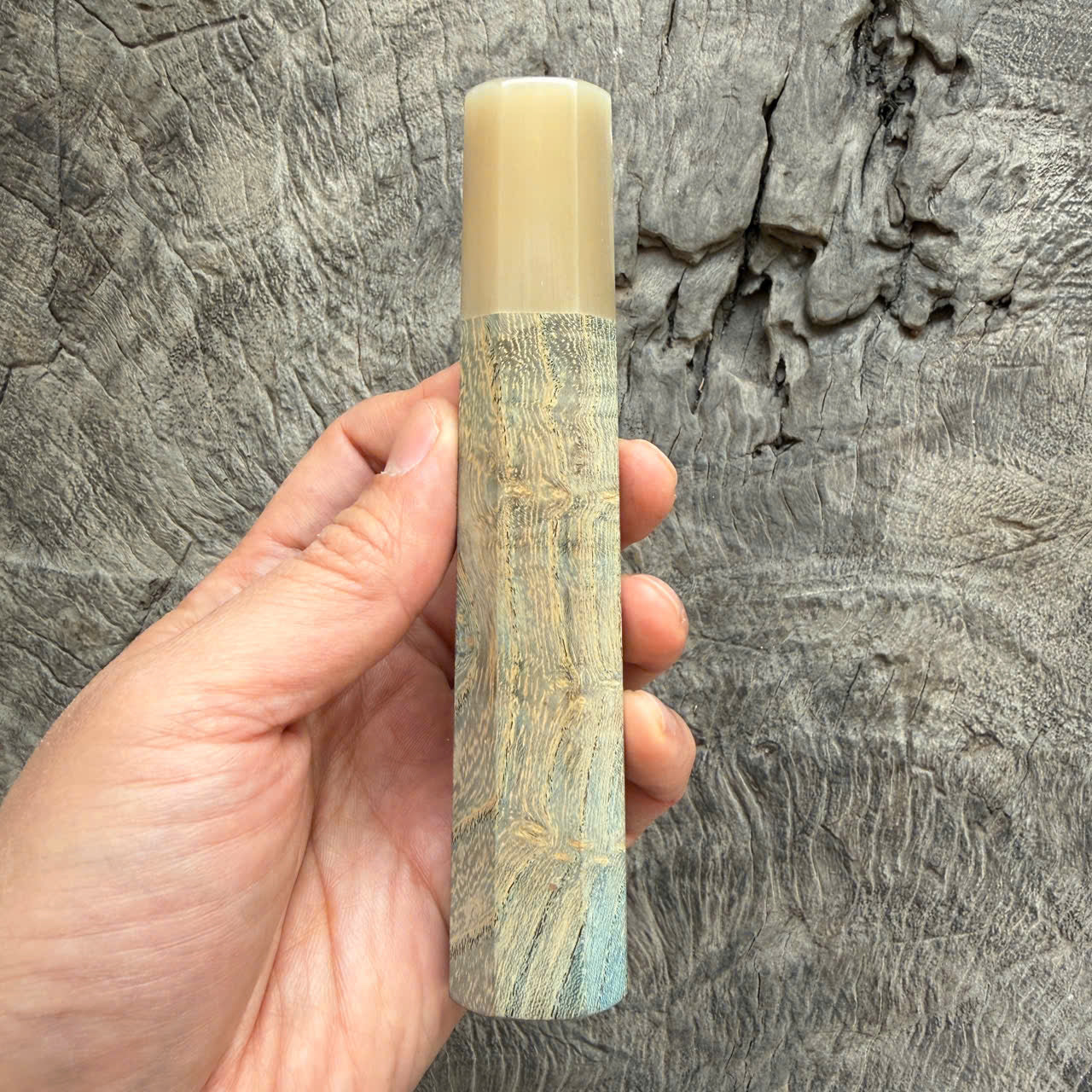 I - 2 Blue Stabilized wood Wa handle - White horn ferrule - 140 mm