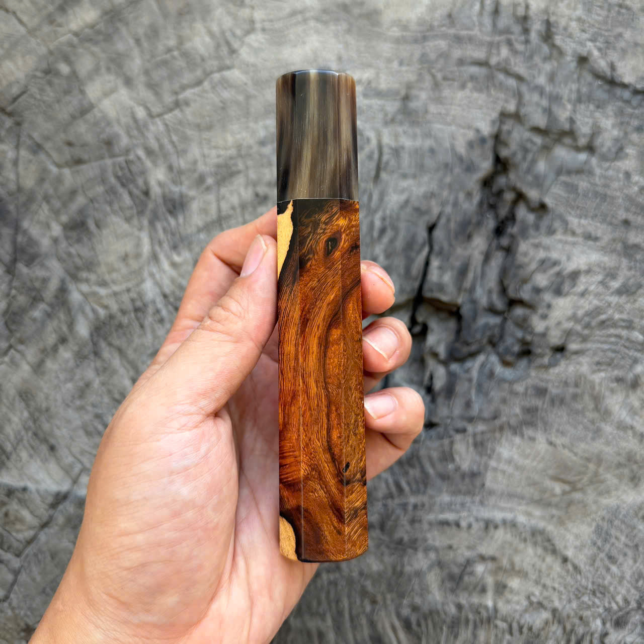I - 2 Two tone Desert Ironwood burl, Cool Horn Ferrule, 140mm handle
