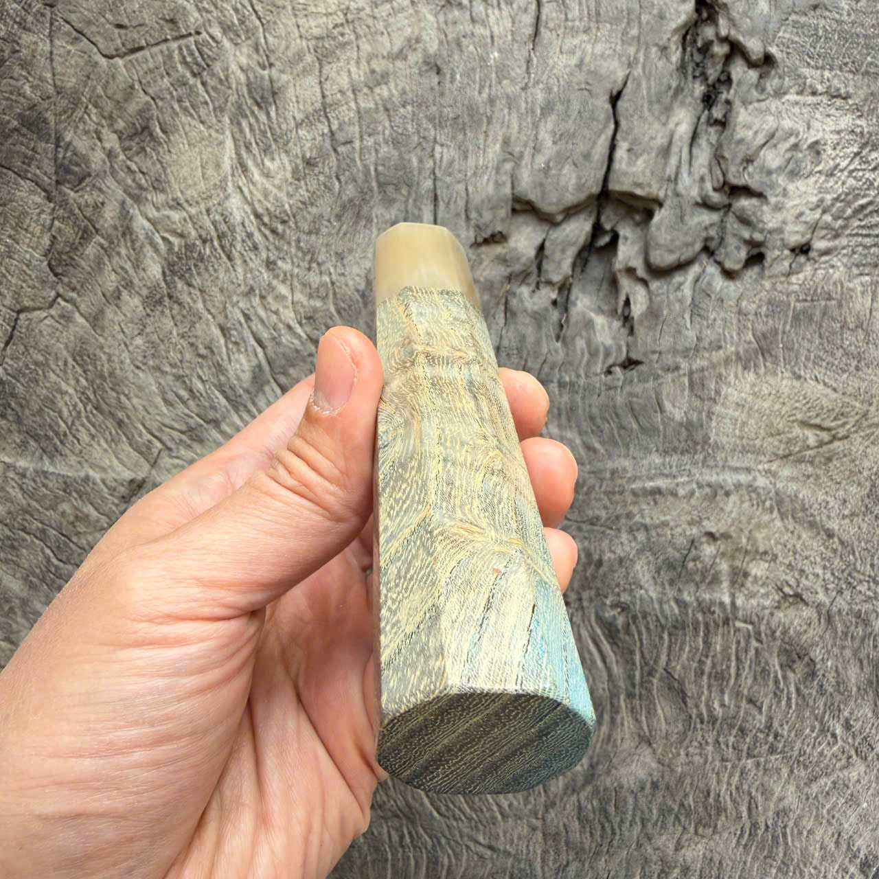 I - 2 Blue Stabilized wood Wa handle - White horn ferrule - 140 mm