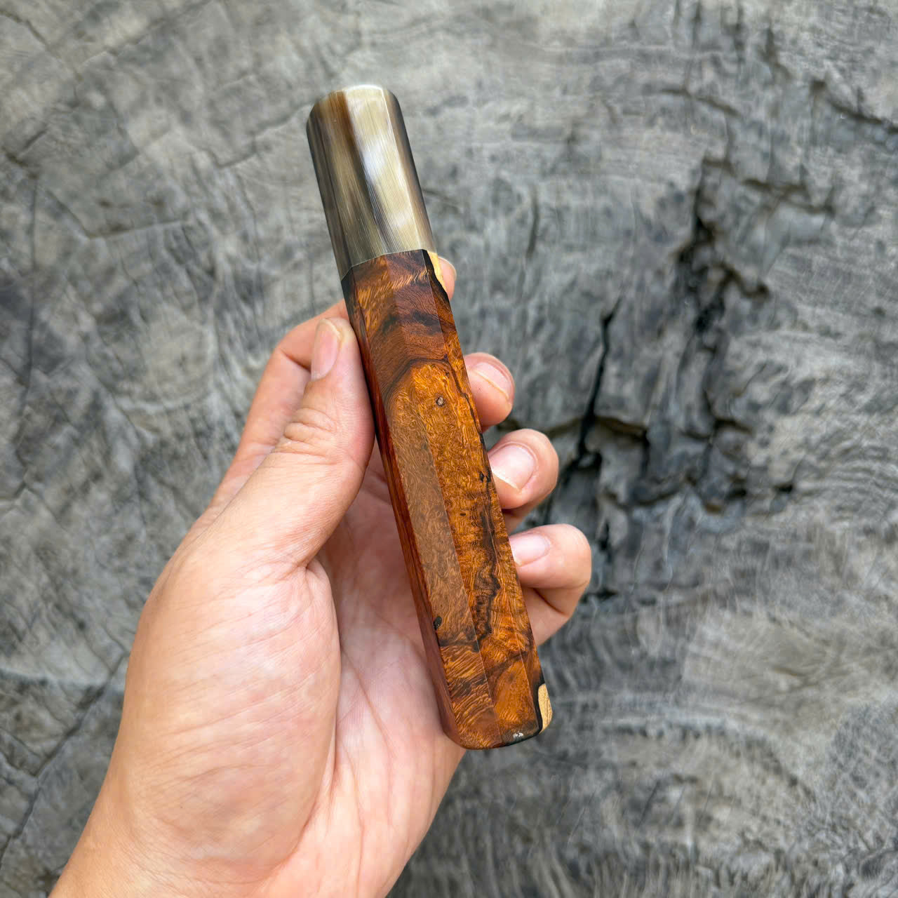 I - 2 Two tone Desert Ironwood burl, Cool Horn Ferrule, 140mm handle