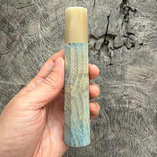 I - 2 Blue Stabilized wood Wa handle - White horn ferrule - 140 mm