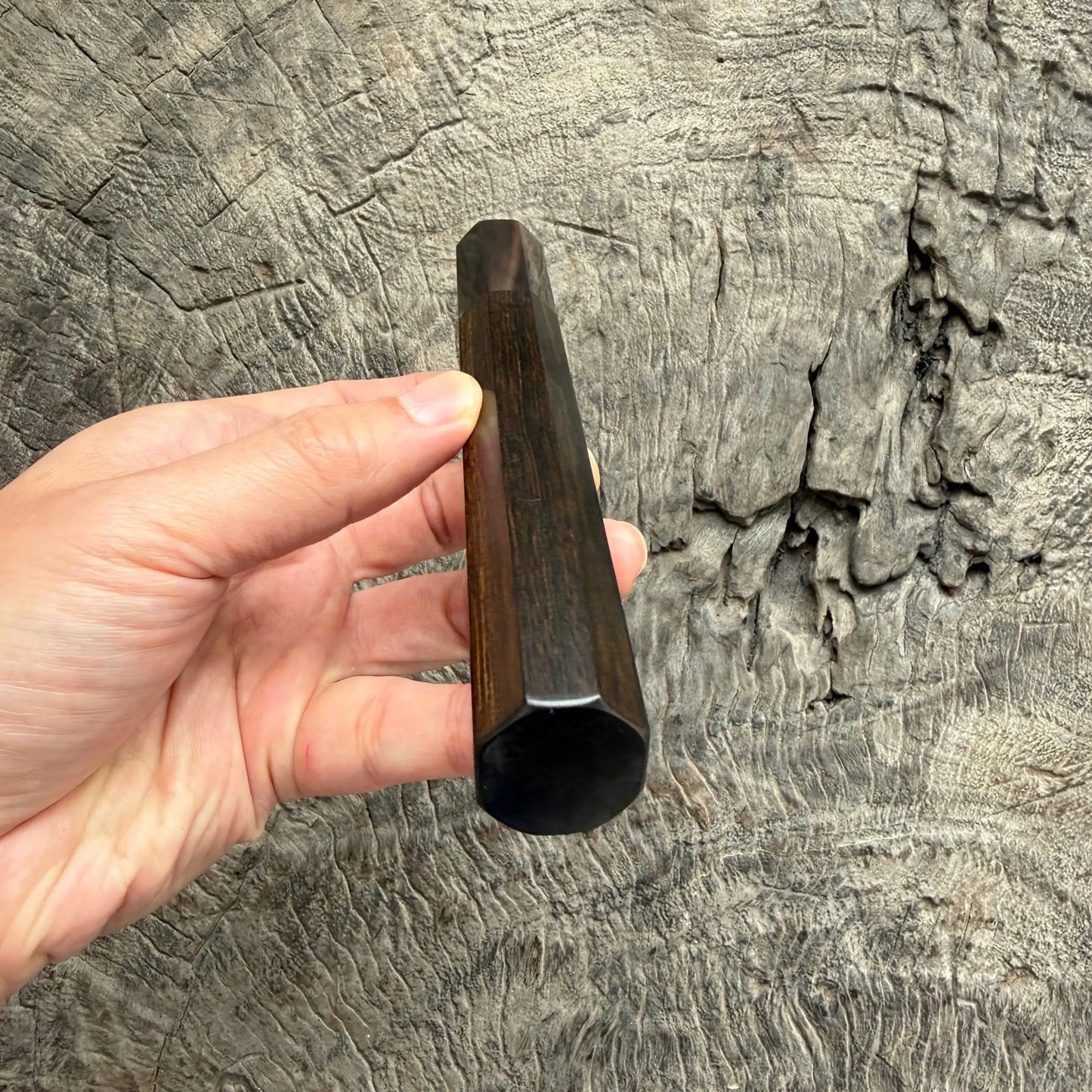 I - 28 Tight Grain Ebony Wa handle,  Caramel Marble horn ferrule - 145 mm