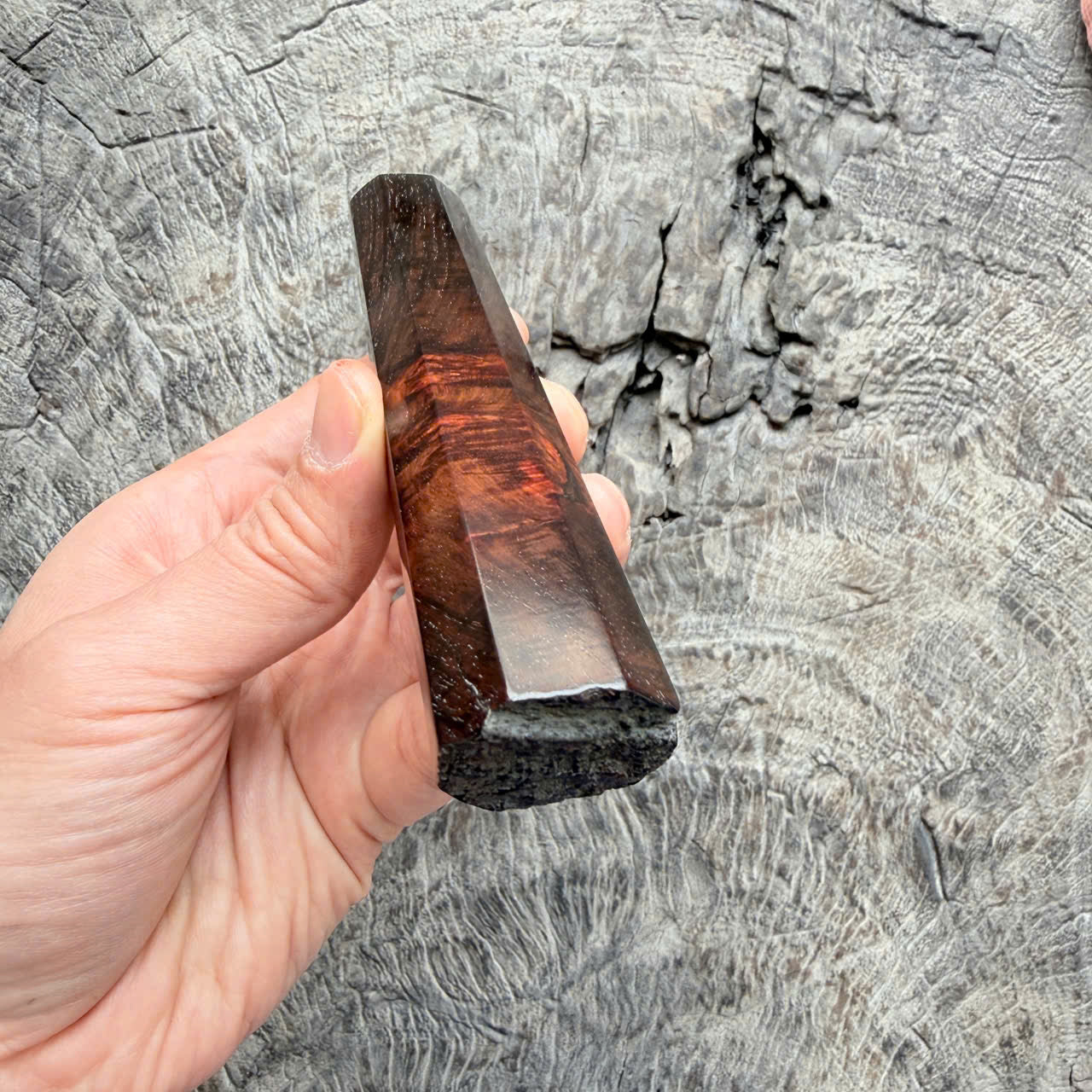 I - Super Rare Natural Burl Red Black Siamese Rosewood Wa handle, Mono , 140mm