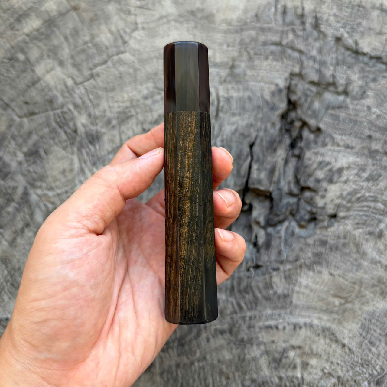 I- 21 Beautiful Ebony Wa handle, Super Dark Marble Horn Ferrule, 135mm handle