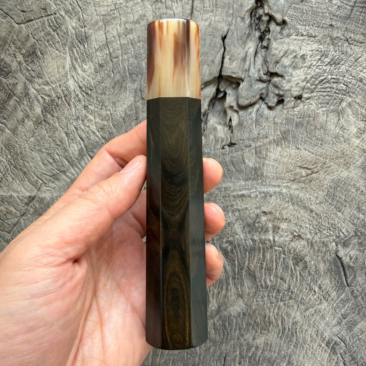 I - 9 Grained Ebony Wa handle, Marble horn ferrule - 145 mm