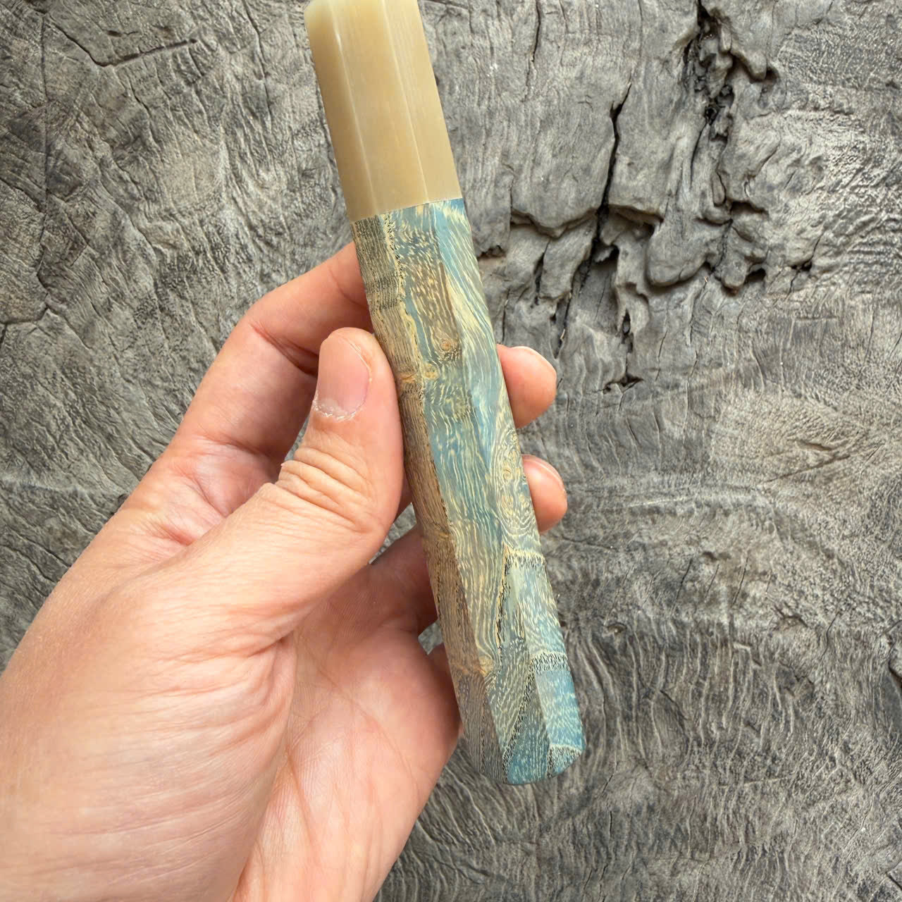 I - 2 Blue Stabilized wood Wa handle - White horn ferrule - 140 mm