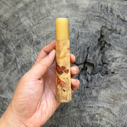I- 3 Two tone Amboyna Burl Wa handle, White Horn Ferrule, 135mm handle