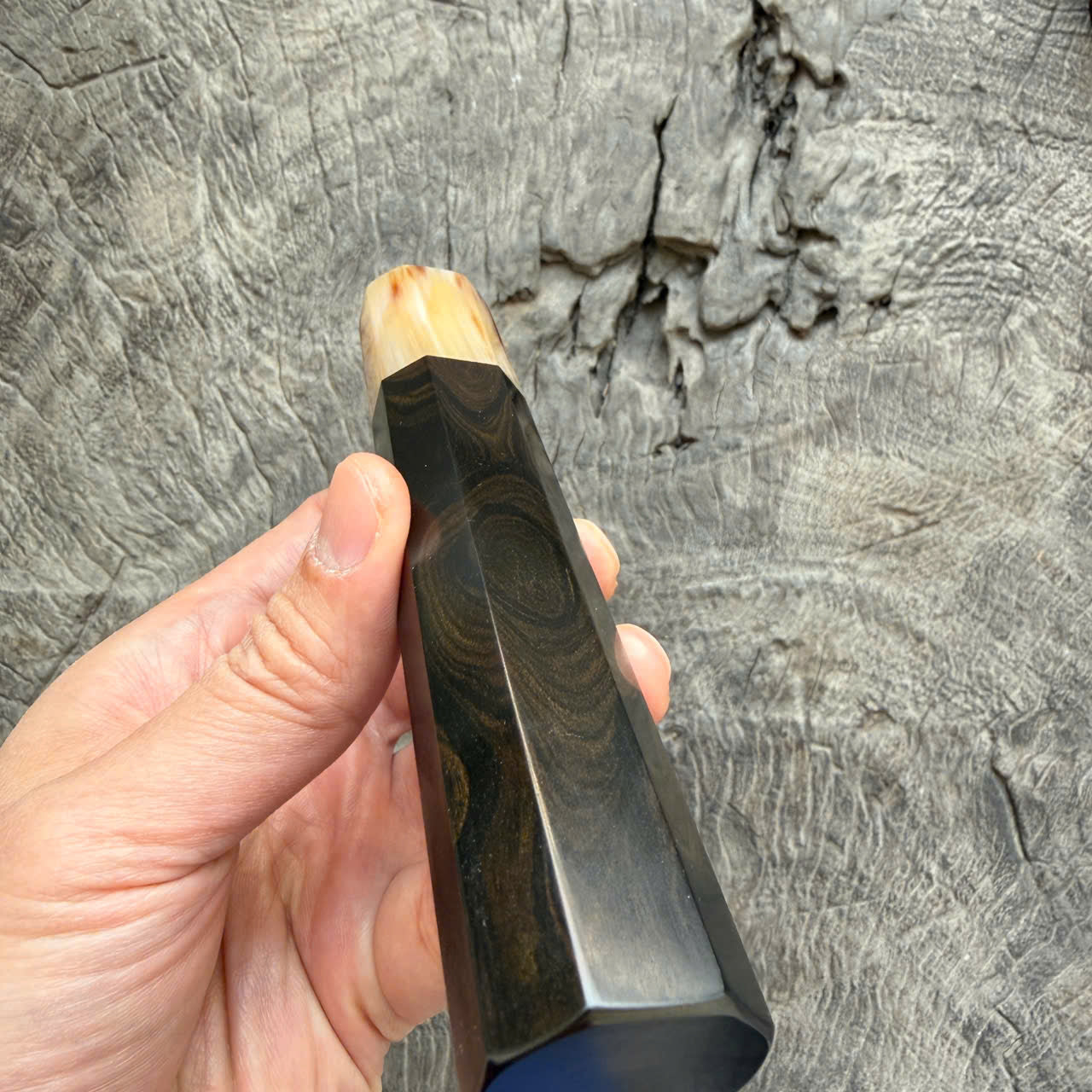 I - 9 Grained Ebony Wa handle, Marble horn ferrule - 145 mm