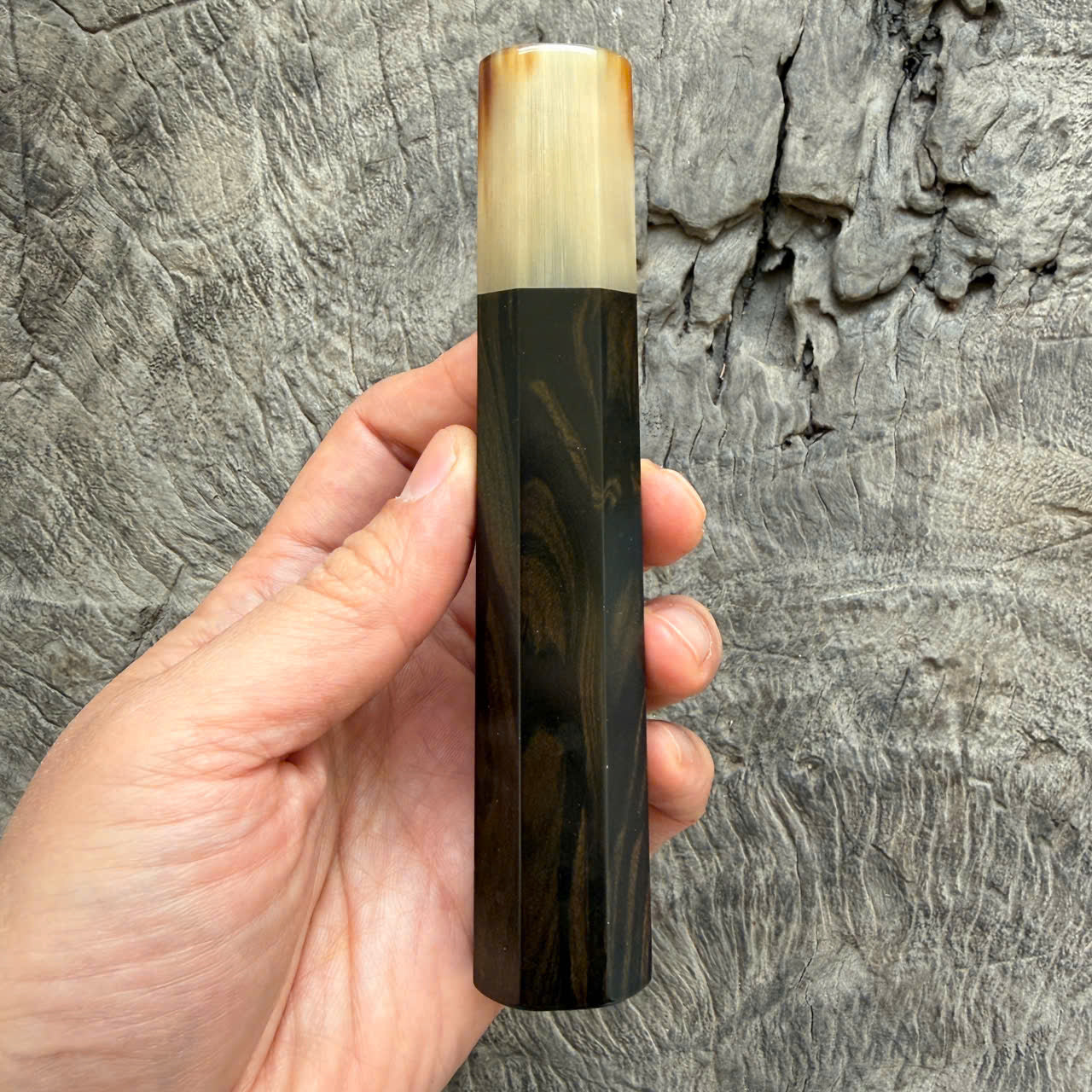 I - 10 Grained Ebony wood Wa handle - Marble horn ferrule - 140 mm