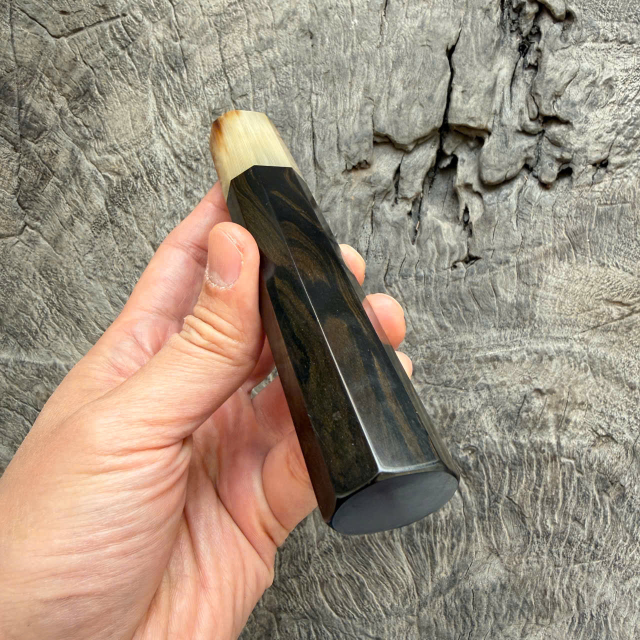 I - 10 Grained Ebony wood Wa handle - Marble horn ferrule - 140 mm