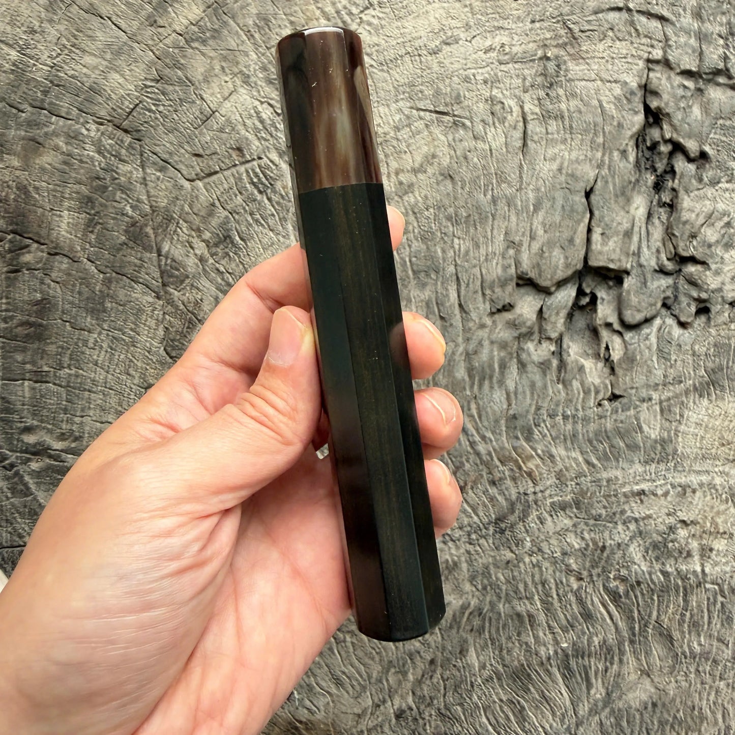 I - 29 Tight Grain Ebony Wa handle,  Caramel Marble horn ferrule - 145 mm