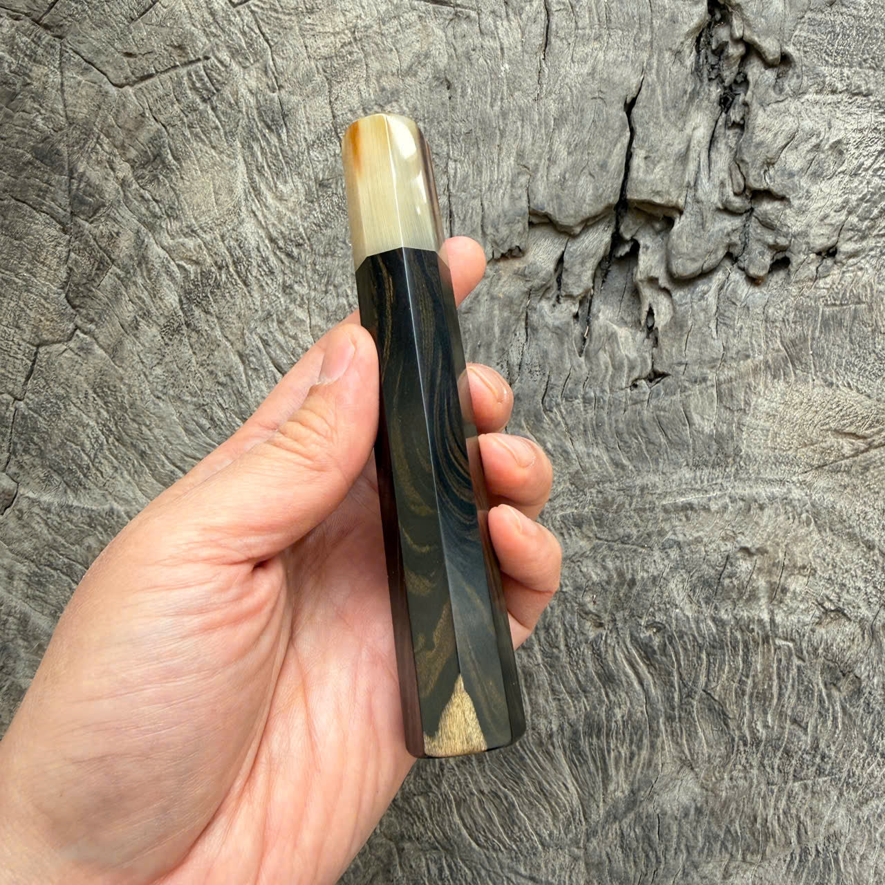 I - 10 Grained Ebony wood Wa handle - Marble horn ferrule - 140 mm