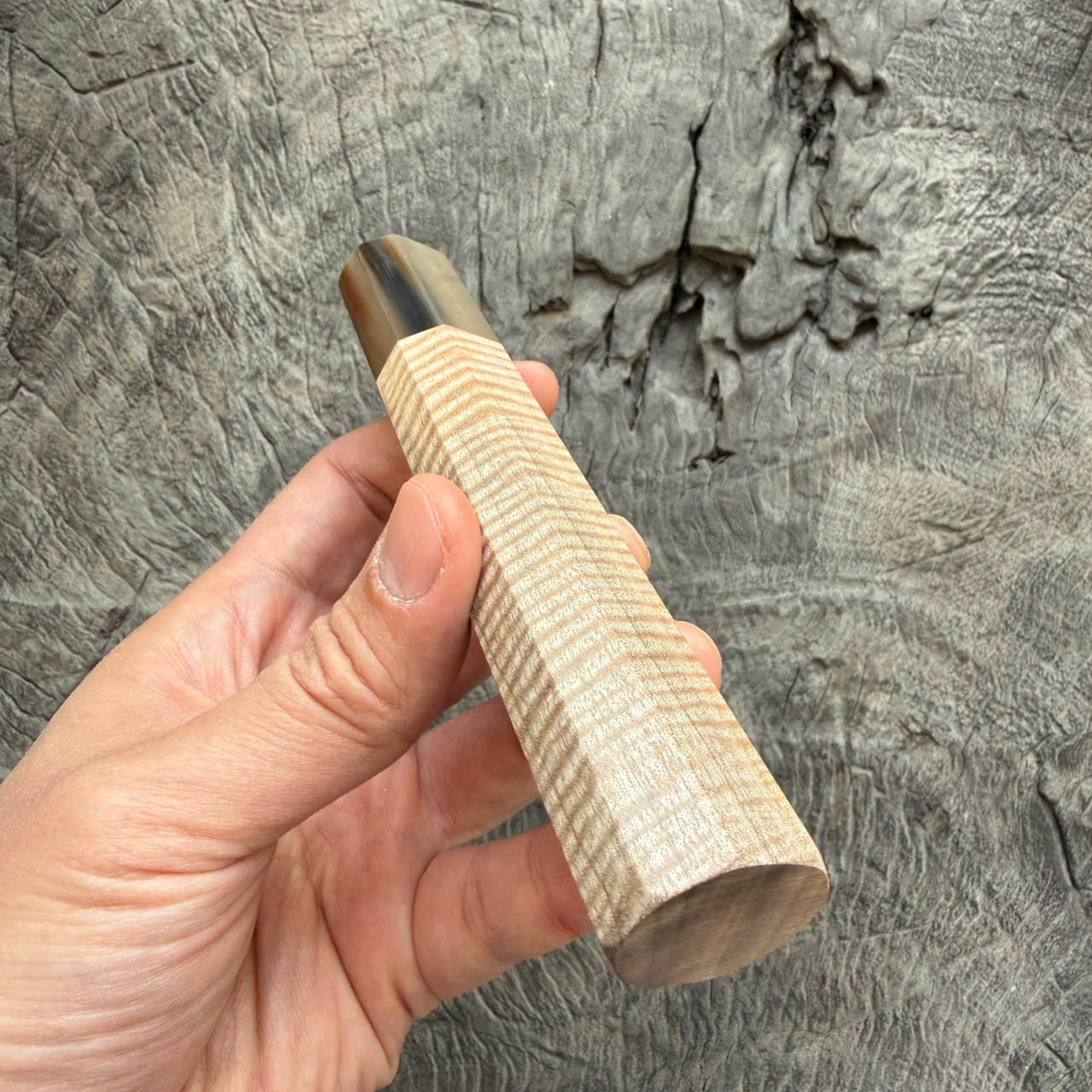 I - 2 Full Curly Mango wood Wa handle - Marble horn ferrule - 140 mm