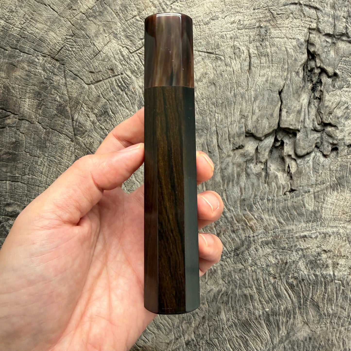 I - 29 Tight Grain Ebony Wa handle,  Caramel Marble horn ferrule - 145 mm