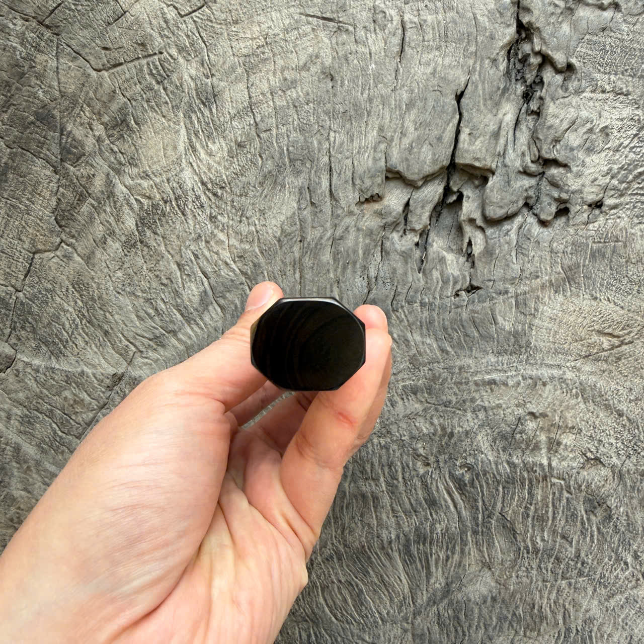 I - 10 Grained Ebony wood Wa handle - Marble horn ferrule - 140 mm