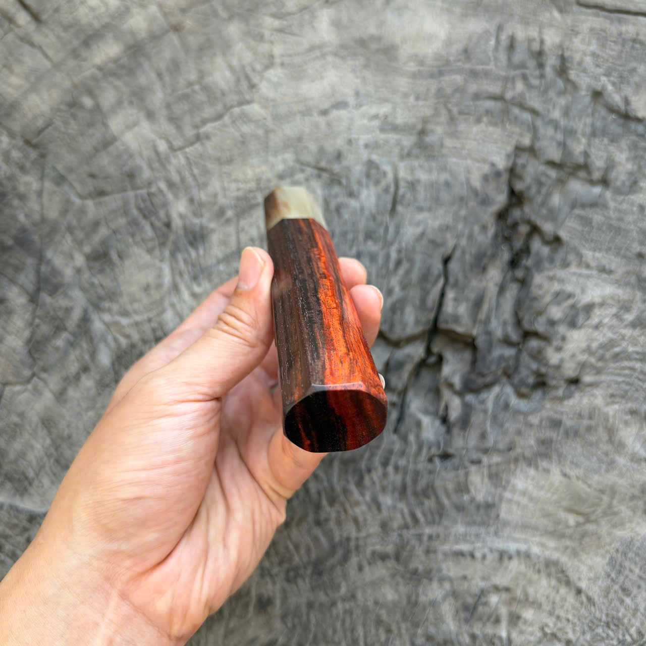 I - Cool Black Red Siamese Rosewood Wa handle, Marble Ivory Horn Ferrule, 145 mm handle
