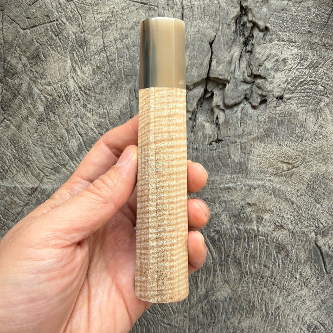 I - 2 Full Curly Mango wood Wa handle - Marble horn ferrule - 140 mm