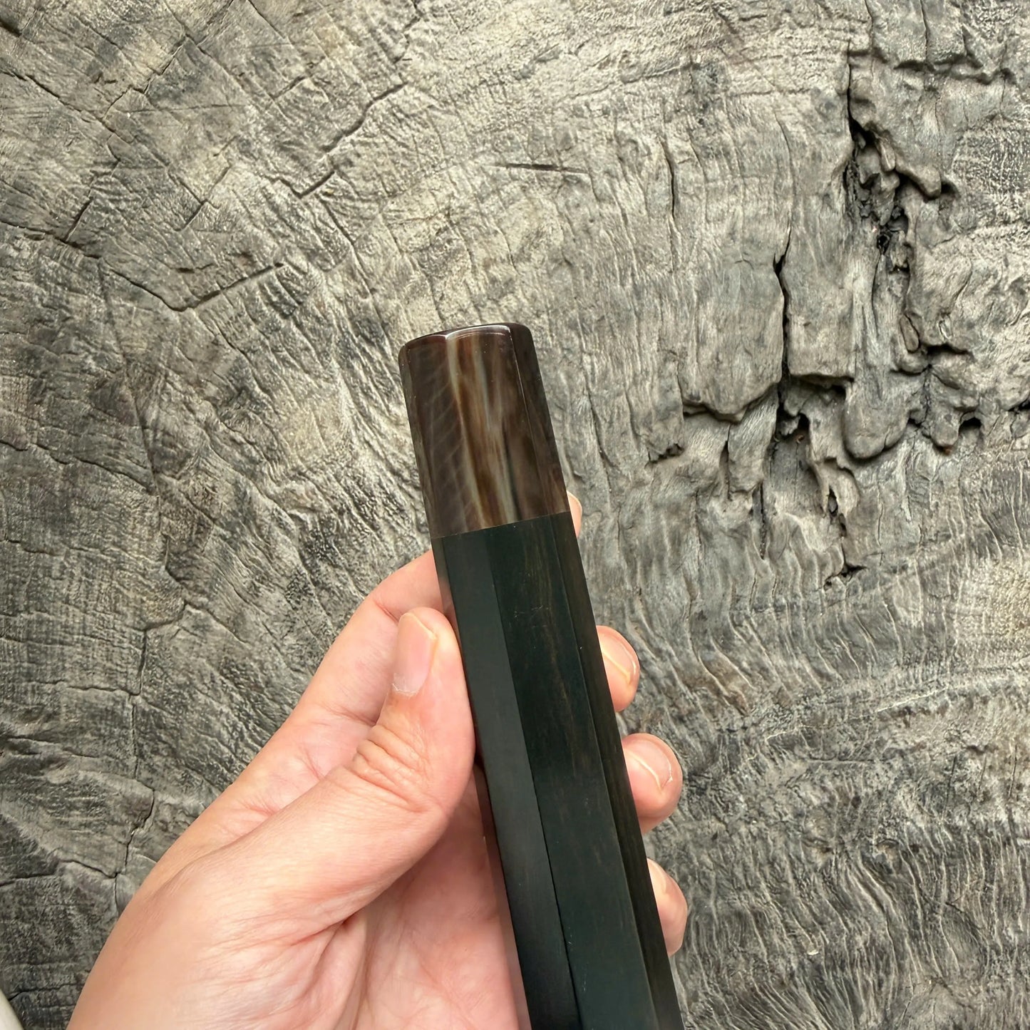 I - 29 Tight Grain Ebony Wa handle,  Caramel Marble horn ferrule - 145 mm