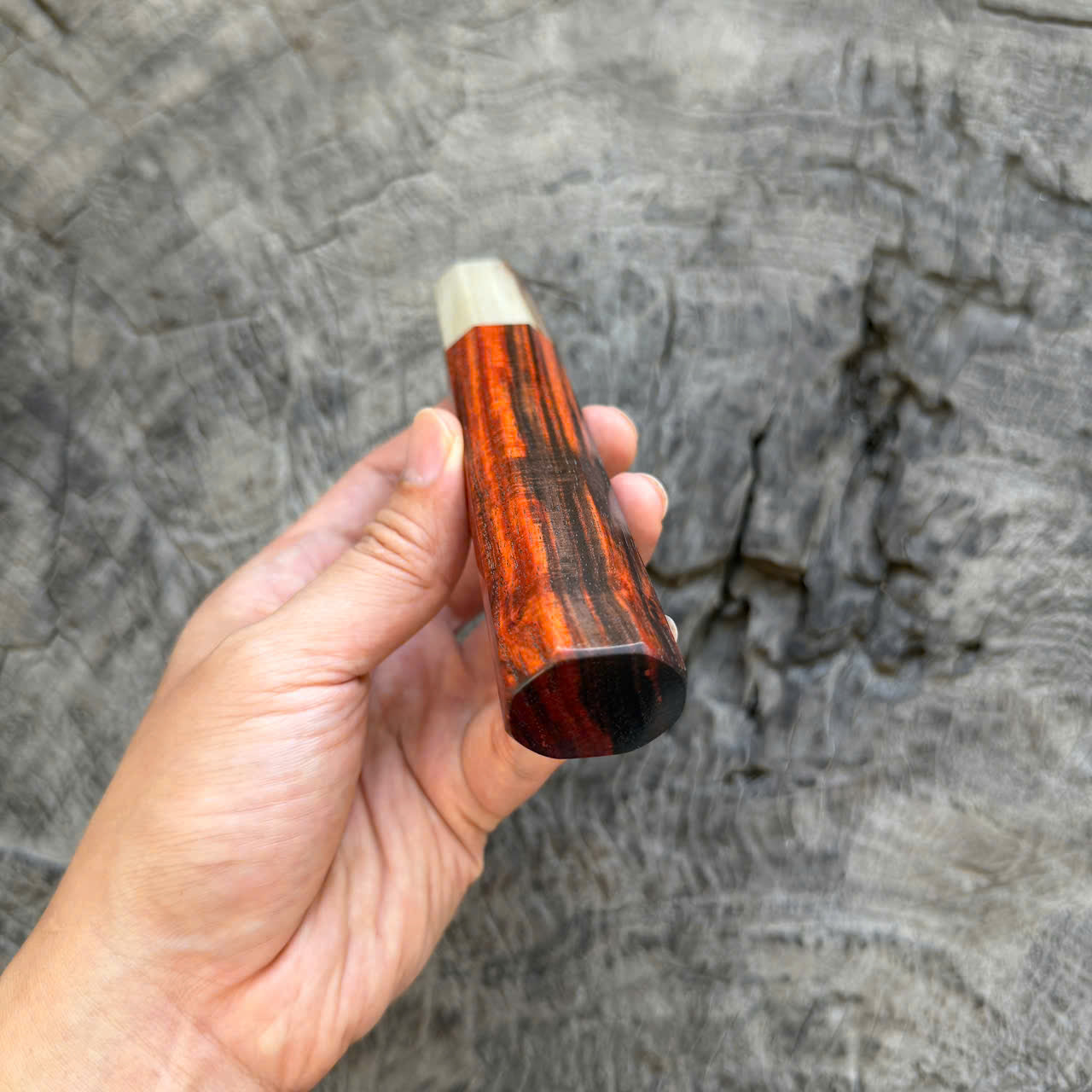 I - Cool Black Red Siamese Rosewood Wa handle, Marble Ivory Horn Ferrule, 145 mm handle