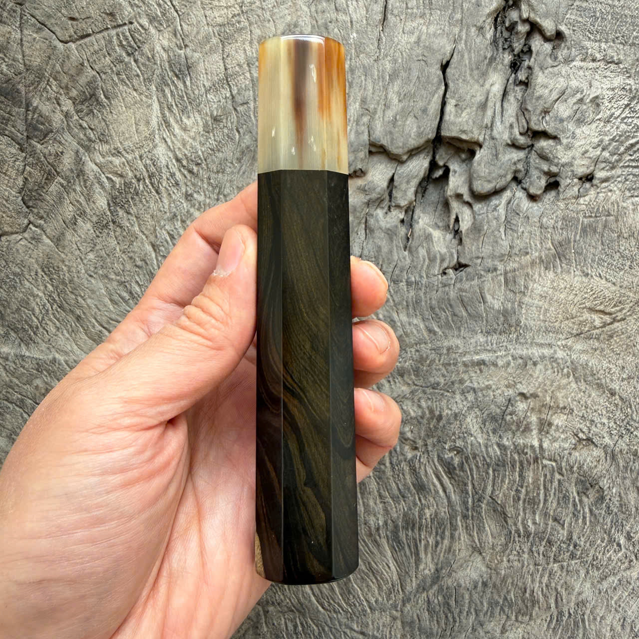 I - 10 Grained Ebony wood Wa handle - Marble horn ferrule - 140 mm