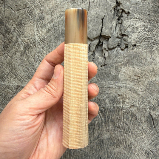 I - 2 Full Curly Mango wood Wa handle - Marble horn ferrule - 140 mm