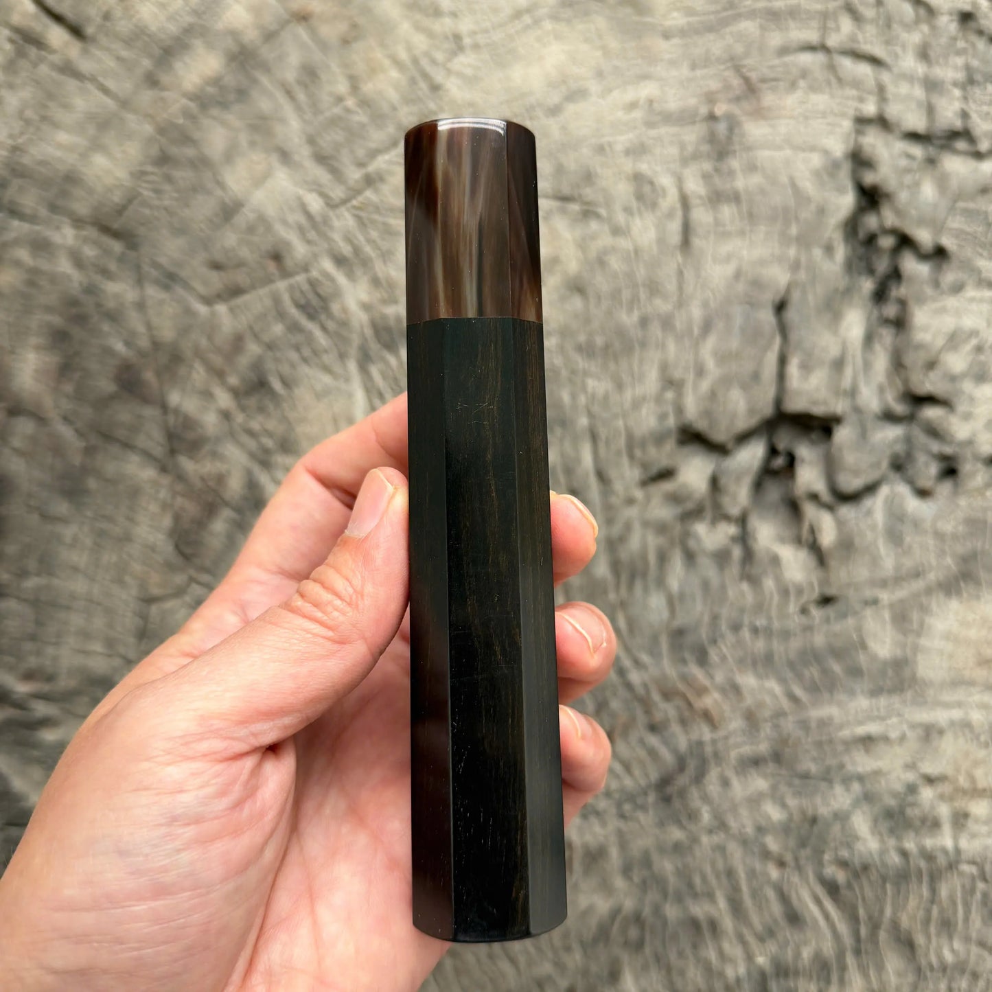 I - 29 Tight Grain Ebony Wa handle,  Caramel Marble horn ferrule - 145 mm