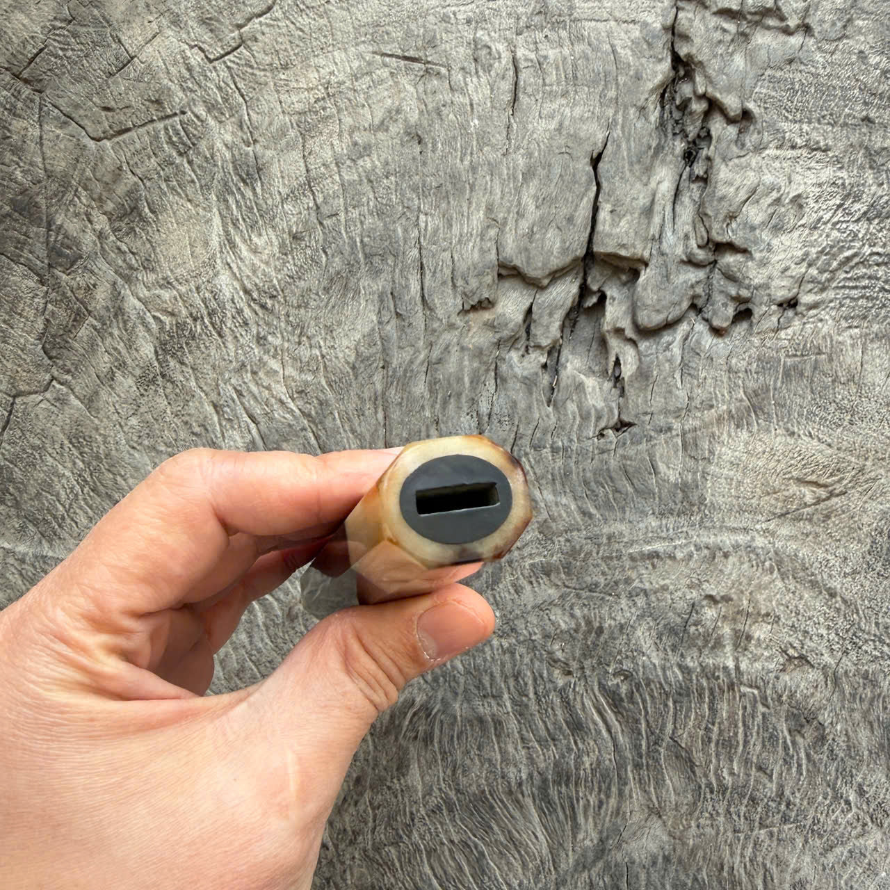 I - 10 Grained Ebony wood Wa handle - Marble horn ferrule - 140 mm