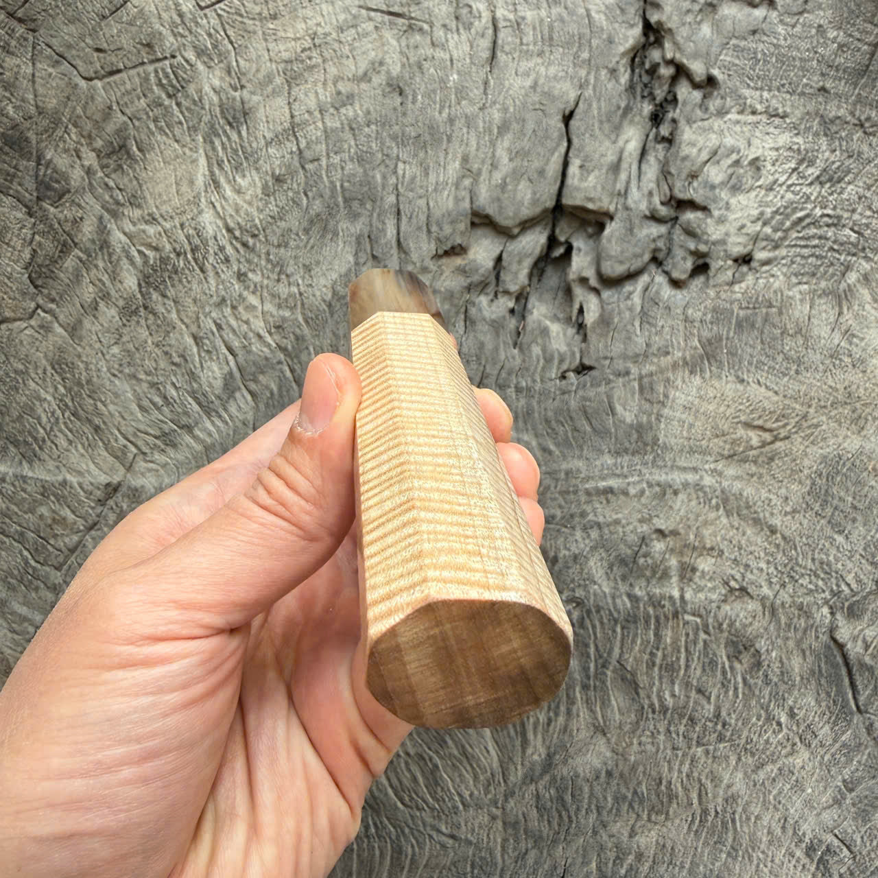 I - 2 Full Curly Mango wood Wa handle - Marble horn ferrule - 140 mm