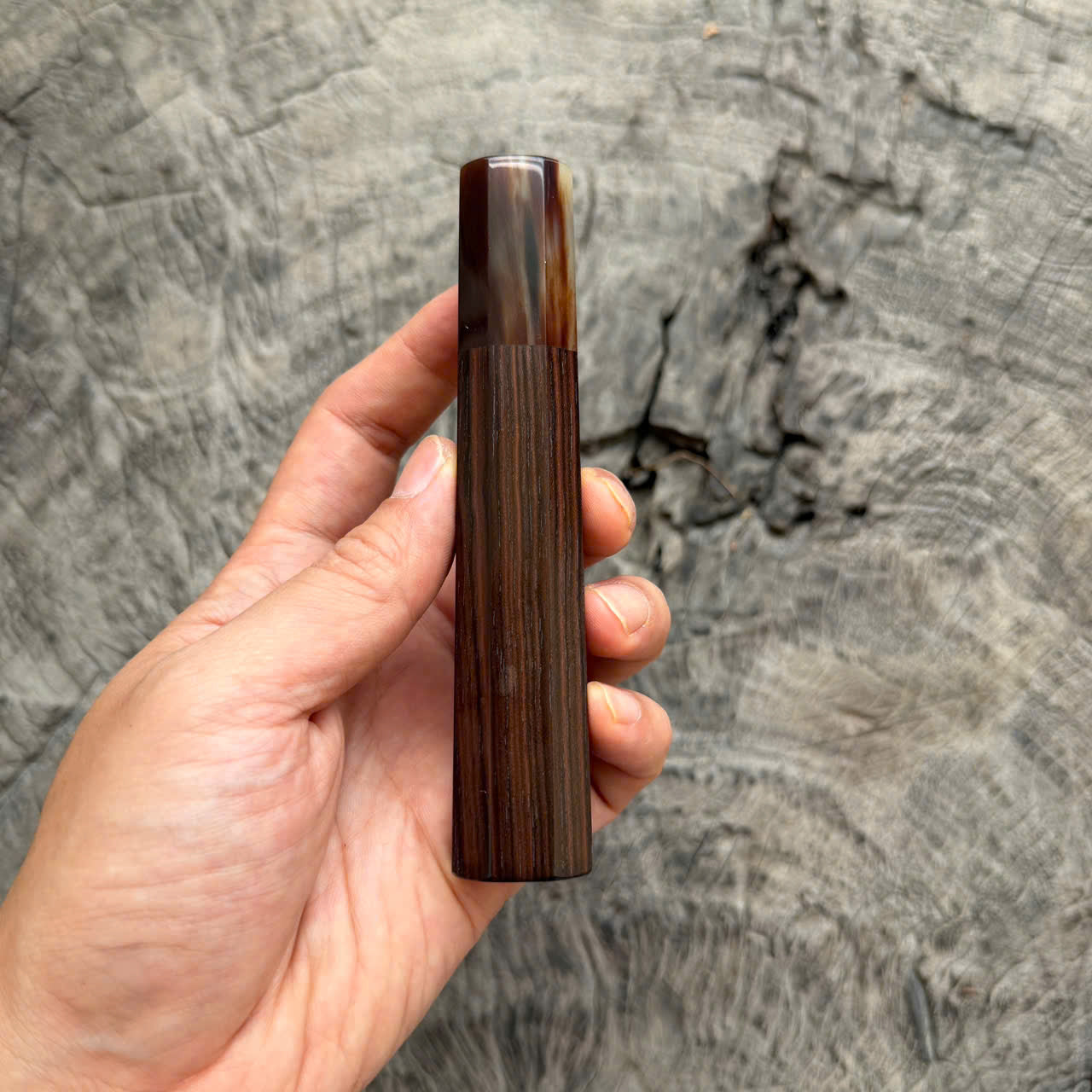 I - 5 Macassar Ebony Wa handle, Marble horn ferrule, 125mm for petty