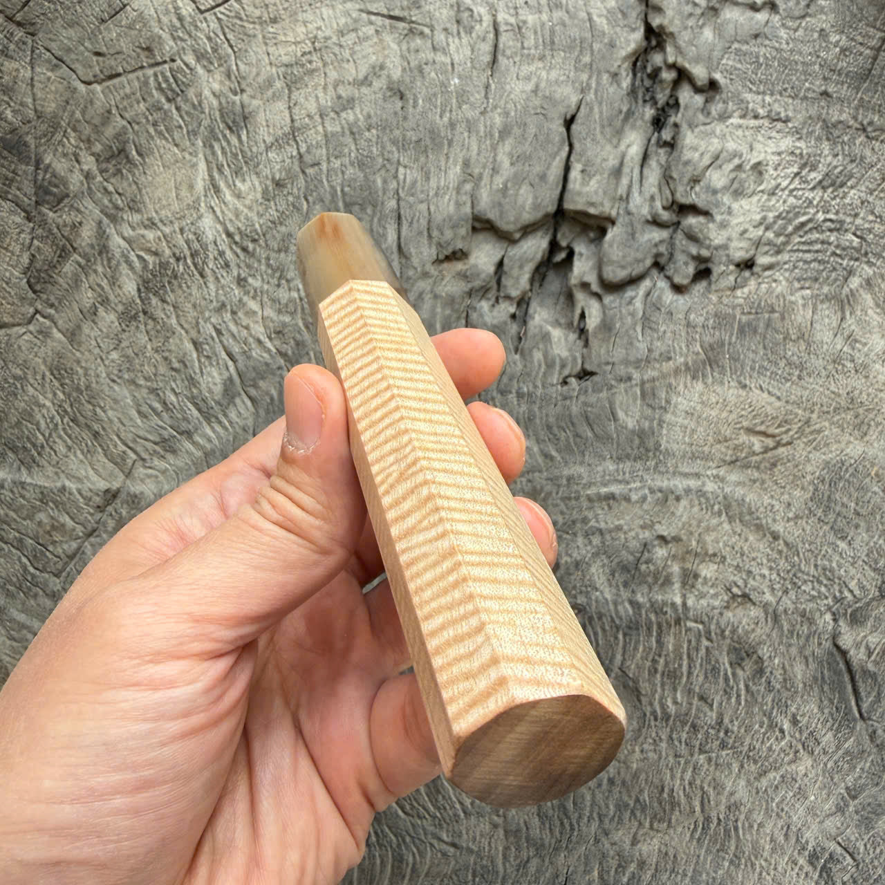 I - 2 Full Curly Mango wood Wa handle - Marble horn ferrule - 140 mm