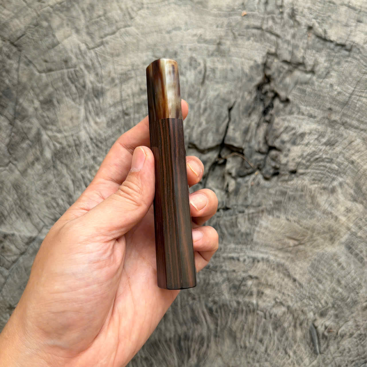 I - 5 Macassar Ebony Wa handle, Marble horn ferrule, 125mm for petty