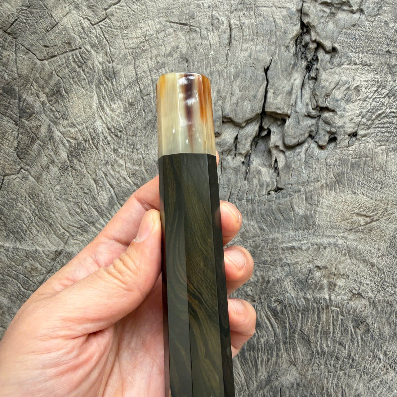 I - 10 Grained Ebony wood Wa handle - Marble horn ferrule - 140 mm